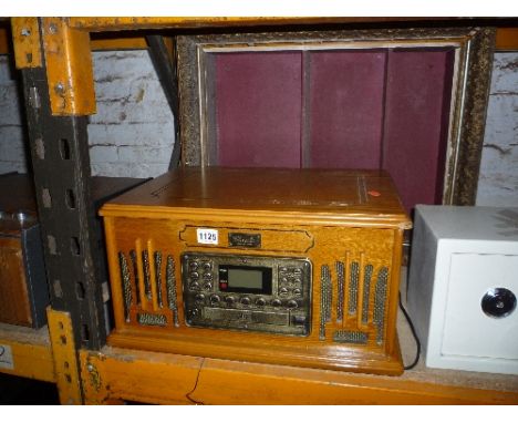 A CASED RECORD DECK, with CD player and a gilt framed hanging wall shelf (2)