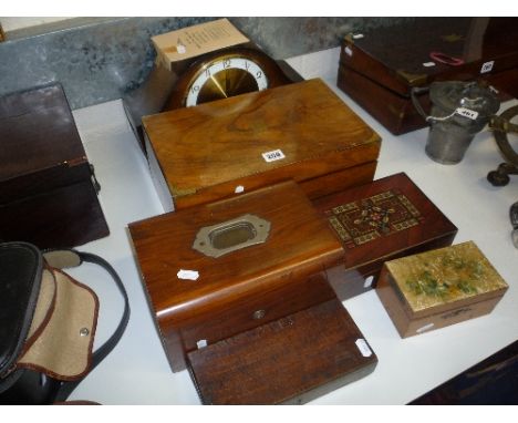 A WRITING SLOPE, four various boxes and a Bentima mantel clock (key) (6)