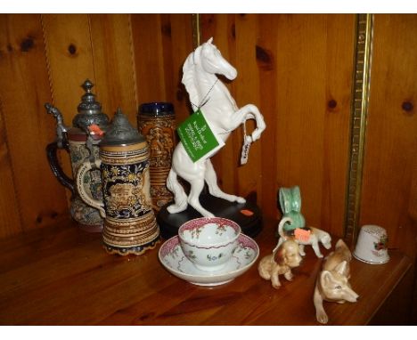 VARIOUS ORNAMENTS, Beer Steins etc, to include Royal Doulton 'Spirit of the Wild', Sylvac Fox etc