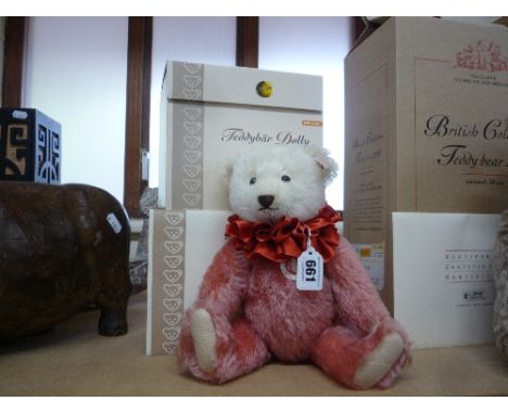 A BOXED STEIFF DOLLY BEAR, 30cm pink and white Mohair Bear, Limited Edition, 799/2006 (certificate)