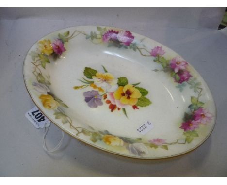 A ROYAL WORCESTER HADLEYS OVAL DISH, decorated with flowers, length approximately 26.5cm