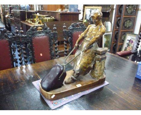 A DECORATIVE LAMP, modelled as a Blacksmith, base marked Rich W Lange