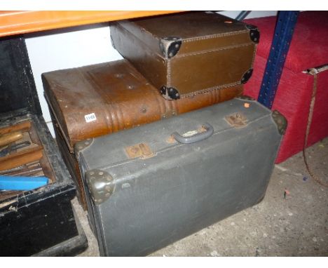 A METAL TRUNK, and two suitcases 