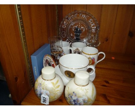 A PAIR OF ROYAL WORCESTER COVERED VASES, shape No.1039 (s.d. to one lid), together with other items