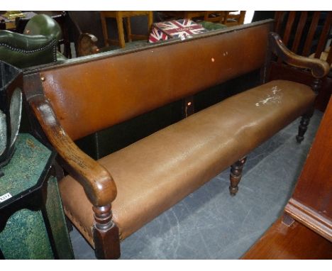 A VICTORIAN OAK FRAMED RAILWAY PLATFORM BENCH