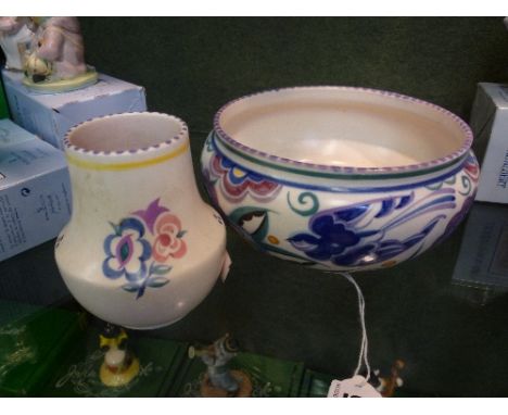 A POOLE POTTERY BOWL, shape No.421, diameter approximately 15cm and a small Poole vase, height approximately 10cm (2)