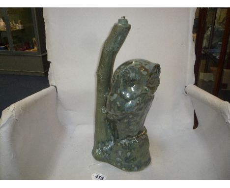 A RYE POTTERY OWL LAMP, signed to base 'D.T.SHARP RYE ENGLAND', height approximately 37cm