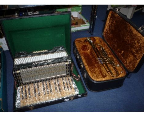 A CASED BORVELLI ACCORDION, and cased part trombone (2)