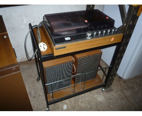 A PANASONIC RECORD PLAYER, a pair of speakers on a trolley