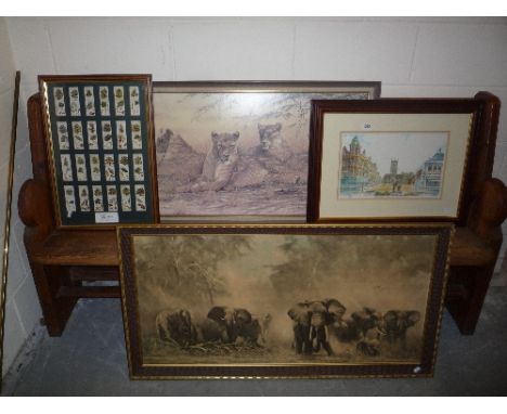 FOUR VARIOUS PICTURES, including a David Shepherd print