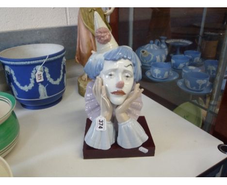 A BOXED LLADRO FIGURE, modelled as a Clown's head resting on his hands, with plinth, height approximately 31cm (not including