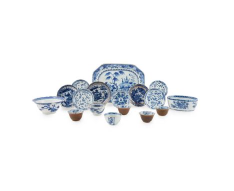 [A PRIVATE SCOTTISH COLLECTION, GLASGOW] GROUP OF SEVENTEEN EXPORT BLUE AND WHITE WARES QING DYNASTY, 18TH CENTURY   清 各色外銷青花