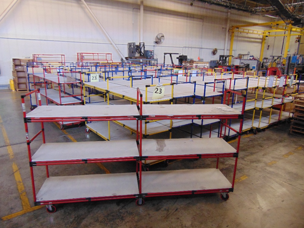 { Option of lots 25 (P) } 3Level Inventory Shelf Carts, 24"x112"x65" Tall