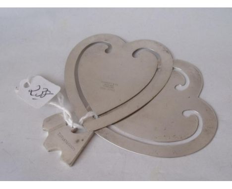 TIFFANY - two large sterling silver Tiffany heart  shaped book marks 5cm wide  and a Tiffany silver Scottie dog pendant all b