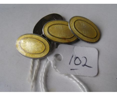 Pair of yellow enamel silver oval cufflinks 6.4g