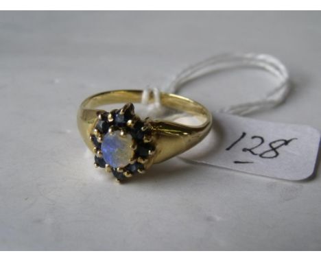 An opal and sapphire set 18ct gold mounted cluster ring  approx size 'O'