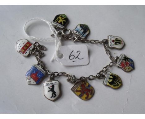 Silver charm bracelet set with silver & enamel shields  12.5g
