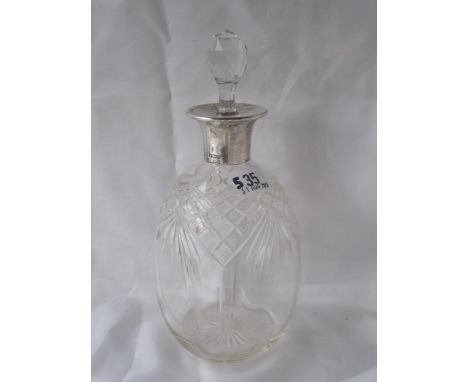 Mounted decanter with cut glass body Sheffield 1929  10.5” high         