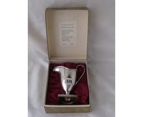 Georgian style helmet shaped cream jug in fitted box  6” high Birm 140g        