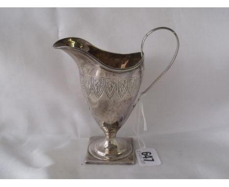 George III helmet shaped cream jug on square pedestal  base Sheffield 1796 by N.S. & Co 89g    