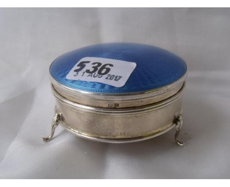 Circular jewellery box with blue enamel cover  (hinge a/f) 3” diameter Birm 1925      