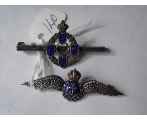 WWII Royal Navy enamel & silver brooch also another  silver & enamel brooch