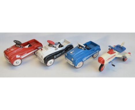 Four 1/3 scale diecast and pressed metal limited edition pedal cars from Xonex (all of 10,000) to include Atomic Missile (ped