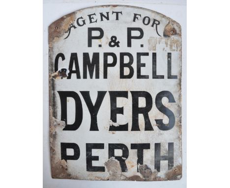 Single sided plate steel enamel advertising sign "Agent For P&amp;P Campbell Dyers Perth", 45.5x34.5cm 