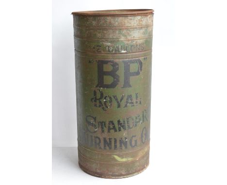 Twelve gallon BP Royal Standard Burning Oil drum with internal syphon, H74.7cm 