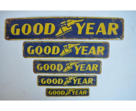 Five small Goodyear enamel advertising signs, largest 55.8x10.2cm 