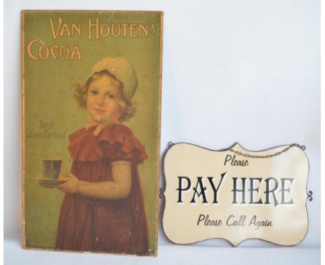 Attractive vintage advertising poster for Van Houten's Cocoa by S Trenner &amp; Son (42.5x73.5cm) and double sided shop open 