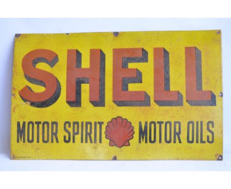 Enamel steel plate advertising sign for Shell Motor Spirit Motor Oils, 86.5x53.5cm 