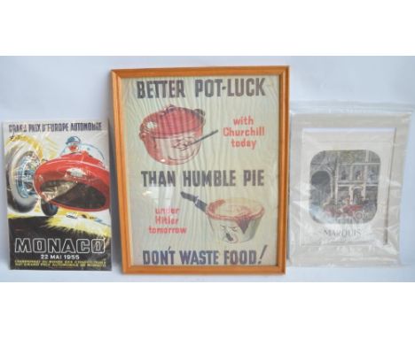 Collection of mostly framed vintage car and advertising photos and prints to include Colman's Mustard (65.2x43.5cm) and 2 lar