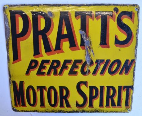 Double sided enamel plate steel advertising sign for Pratt's Perfection Motor Spirit, 52.9x45.5cm 