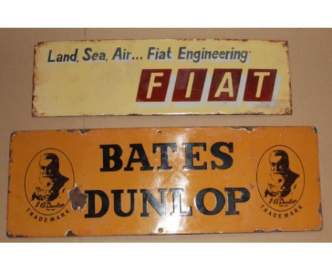 Two single sided enamel signs"FIAT Engineering" 51cmx16cm"BATES DUNLOP" 60cmx20cm 