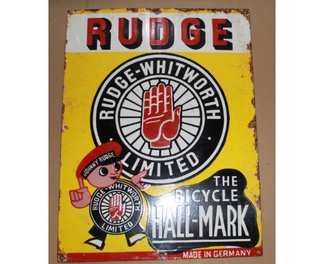 Single sided enamel sign."RUDGE RUDGE-WHITWORTH LIMITED""The Bicycle Hallmark" 46cmx61cm. 