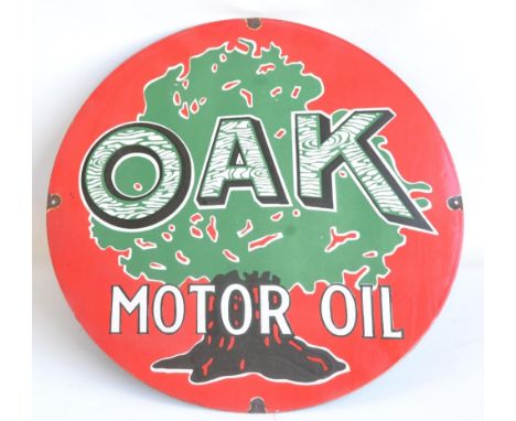 Circular enamel steel plate advertising sign for Oak Motor Oil, diameter 76cm 