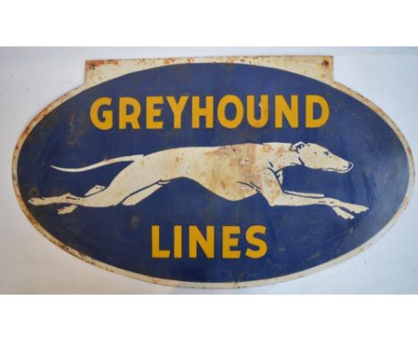 Enamel steel plate advertising sign for Greyhound Lines, 90.5x50.5cm 