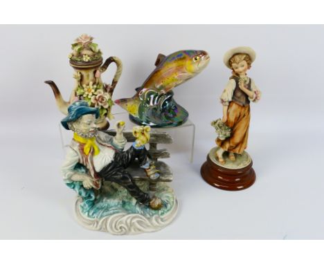 A Jema, Holland ceramic study of a trout, model 340, approximately 17 cm (h) and Capodimonte pieces. [W]