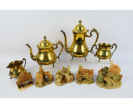A coffee service and five David Winter model buildings. [W]