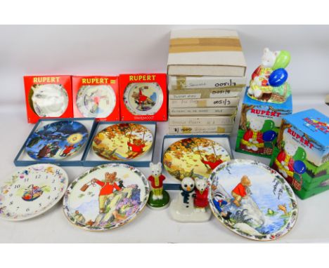 Rupert The Bear - A quantity of collector plates to include Wedgwood, predominantly boxed, two boxed ceramic money banks, Cam