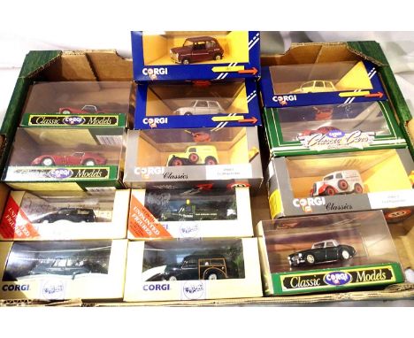 Thirteen Corgi Classic cars and vans, mostly in excellent condition, wear to some boxes. P&amp;P Group 3 (£25+VAT for the fir
