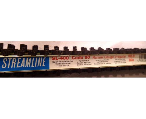 Six one yard length of Peco SL400, HOe/009 narrow gauge track with irregular sleepers, new/unused. P&amp;P Group 1 (£14+VAT f