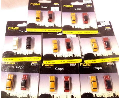 N Gauge Farish model car twin packs, seven Capri, one Cortina, all new/blisterpacks. P&amp;P Group 1 (£14+VAT for the first l