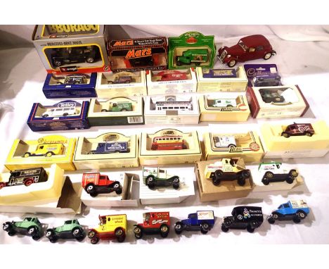 Selection of thirty one diecast vehicles mostly Lledo promos, boxed and two Burago 1/24 scale cars - Citroen and Mercedes. P&