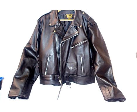 JTS biker clothing leather motorcycle jacket, size 54. P&amp;P Group 2 (£18+VAT for the first lot and £3+VAT for subsequent l