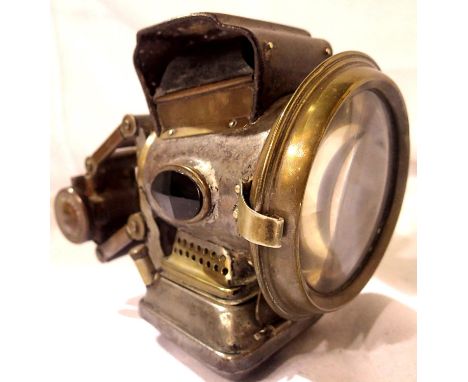 Antique Lucas brass and steel paraffin cycle lamp with original lens and burner. P&amp;P Group 2 (£18+VAT for the first lot a