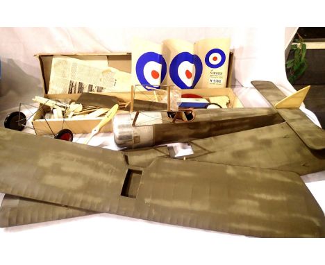 D.B. Models stand off scale flying model Sopwith Pup 39 inch span, balsa/tissue construction, part built, requires .15 or .25