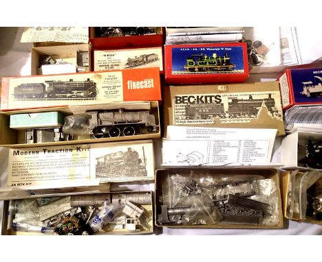 Selection of OO scale locomotive kits, various makes and types, mostly part completed, contents unchecked, includes Wainwrigh