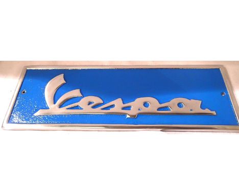 Chrome Vespa sign, 43 x 14 cm. P&amp;P Group 1 (£14+VAT for the first lot and £1+VAT for subsequent lots) 